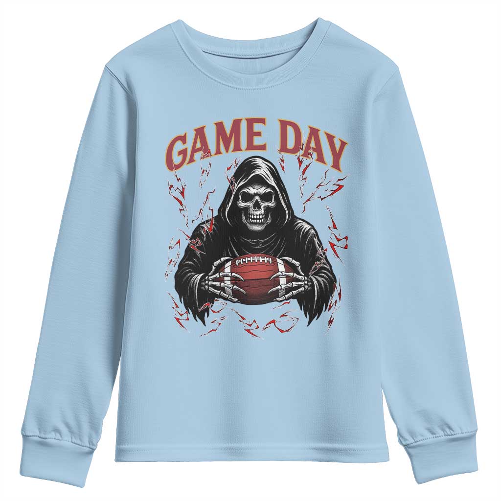 Funny Grim Reaper Dark Football Youth Sweatshirt Game Day Fan Lifestyle TS12 Light Blue Print Your Wear