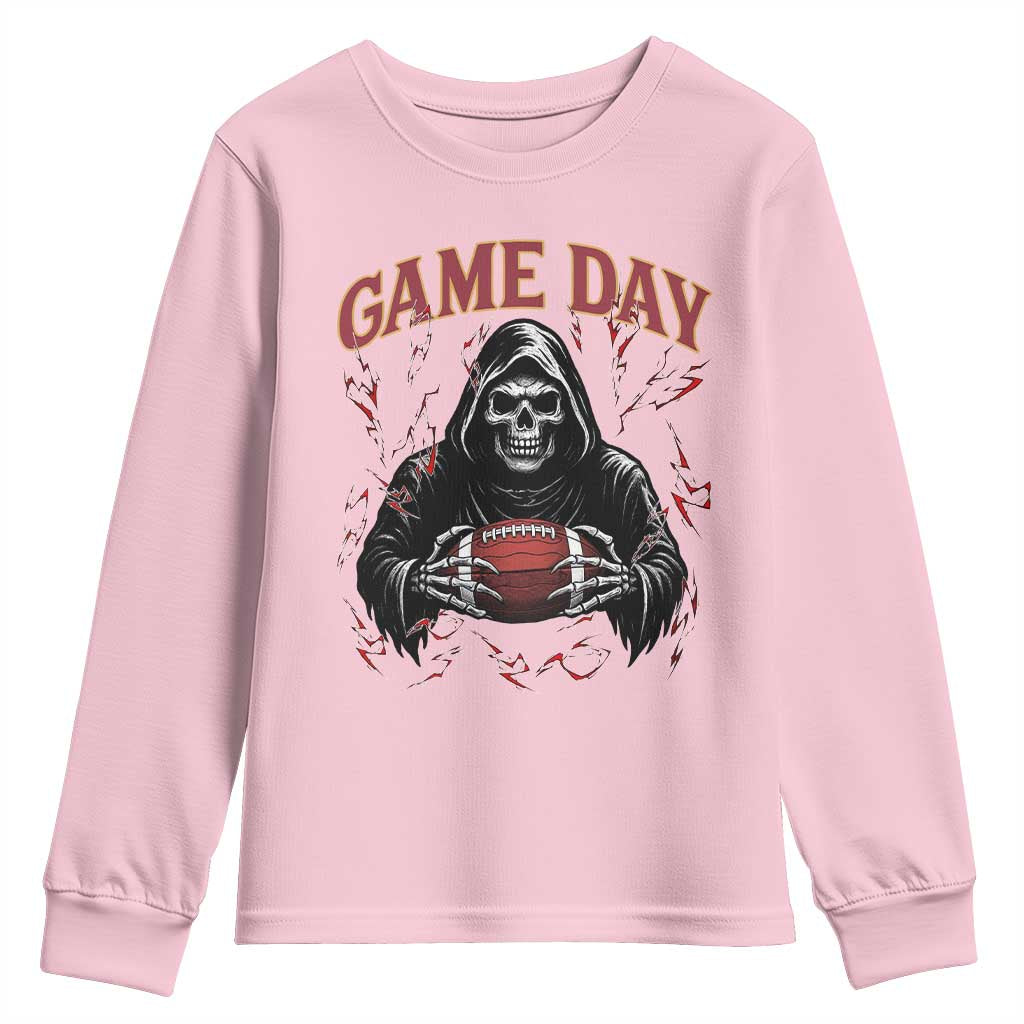 Funny Grim Reaper Dark Football Youth Sweatshirt Game Day Fan Lifestyle TS12 Light Pink Print Your Wear