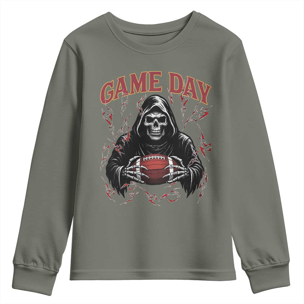 Funny Grim Reaper Dark Football Youth Sweatshirt Game Day Fan Lifestyle TS12 Military Green Print Your Wear