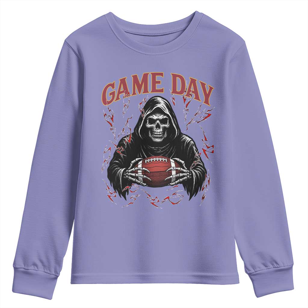 Funny Grim Reaper Dark Football Youth Sweatshirt Game Day Fan Lifestyle TS12 Violet Print Your Wear