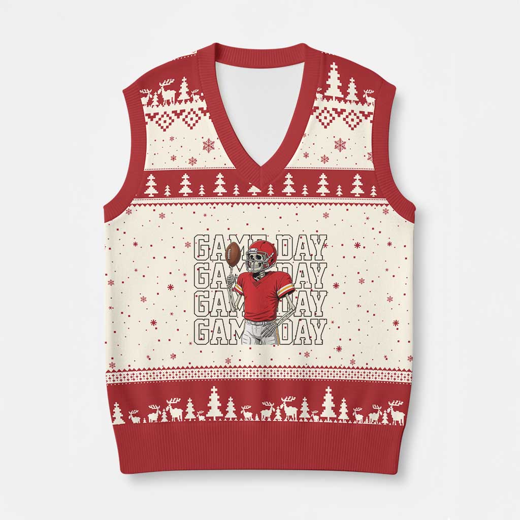 Funny Skeleton Dark Football V-Neck Knit Sweater Vest Sport Humor Gift TS12 Beige Red Print Your Wear