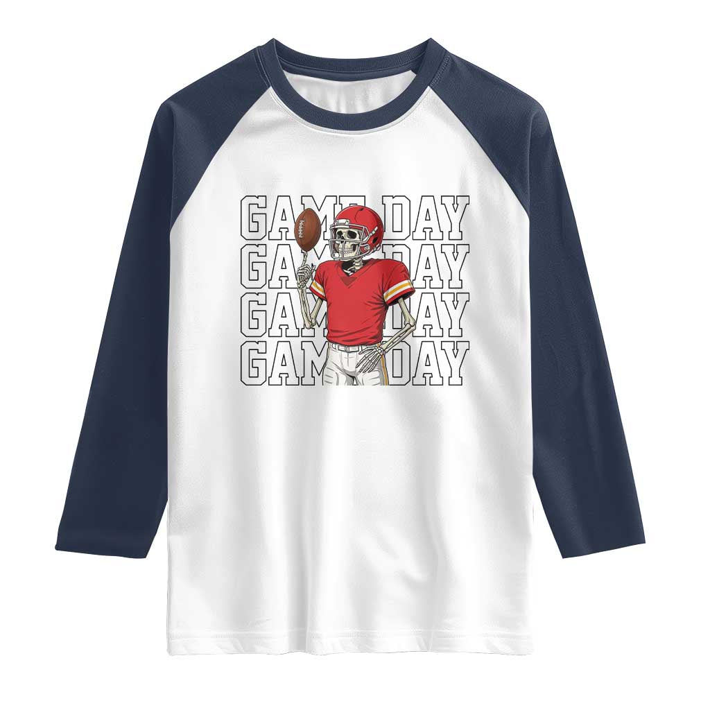 Funny Skeleton Dark Football Raglan Shirt Sport Humor Gift TS12 White Navy Print Your Wear