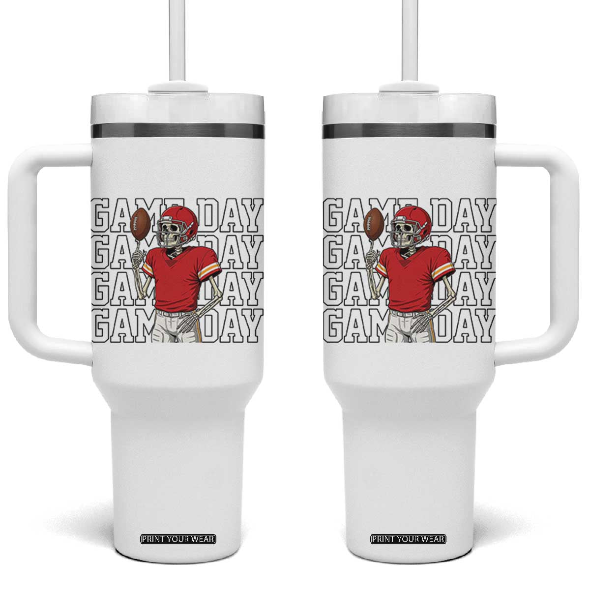 Funny Skeleton Dark Football Tumbler With Handle Sport Humor Gift TS12 One Size: 40 oz White Print Your Wear