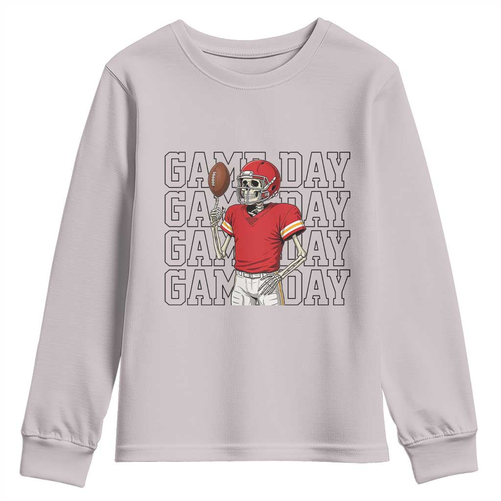 Funny Skeleton Dark Football Youth Sweatshirt Sport Humor Gift TS12 Ice Gray Print Your Wear