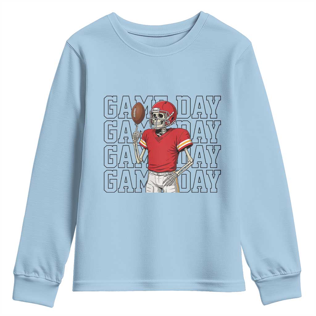 Funny Skeleton Dark Football Youth Sweatshirt Sport Humor Gift TS12 Light Blue Print Your Wear