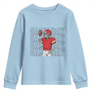 Funny Skeleton Dark Football Youth Sweatshirt Sport Humor Gift TS12 Light Blue Print Your Wear
