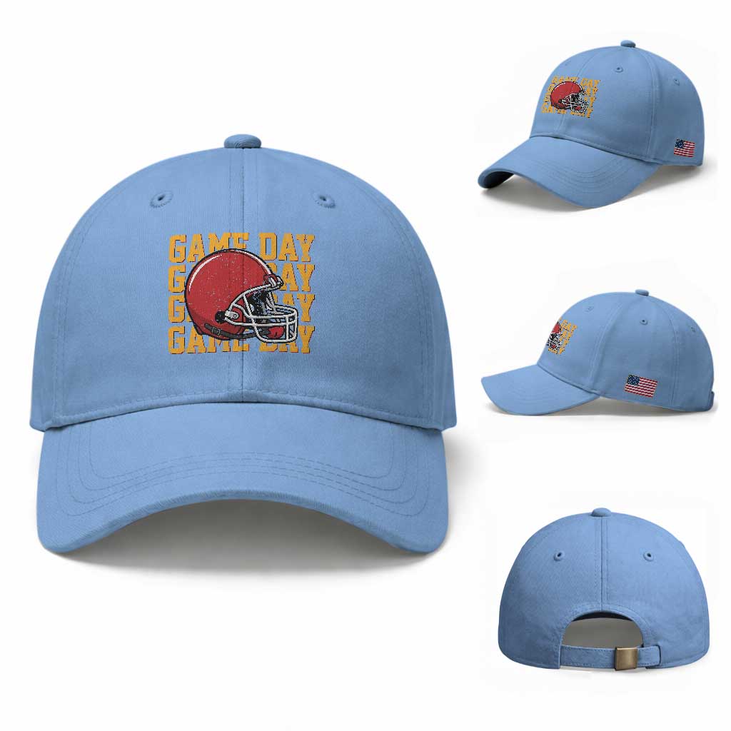 Funny Football Helmet Baseball Cap Game Day Sport Lover Gift TS12 Baseball Cap Universal Fit Light Blue Print Your Wear
