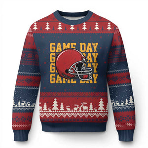 Funny Football Helmet Ugly Christmas Sweater Game Day Sport Lover Gift TS12 Navy Red Print Your Wear