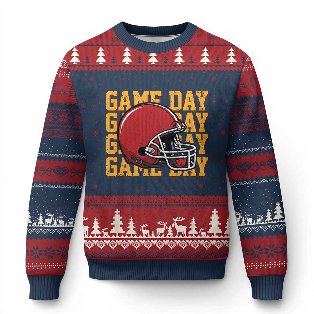 Funny Football Helmet Ugly Christmas Sweater Game Day Sport Lover Gift TS12 Navy Red Print Your Wear