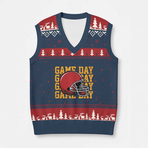 Funny Football Helmet V-Neck Knit Sweater Vest Game Day Sport Lover Gift TS12 Navy Red Print Your Wear
