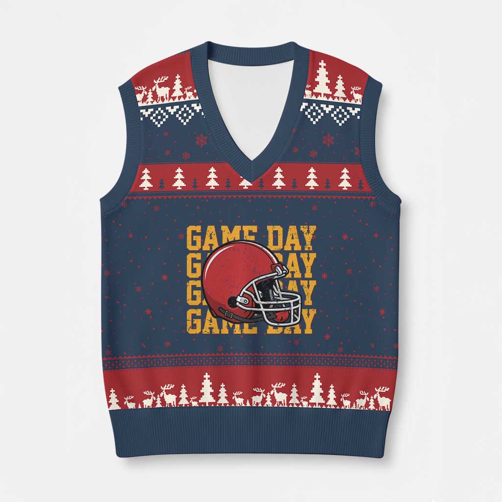 Funny Football Helmet V-Neck Knit Sweater Vest Game Day Sport Lover Gift TS12 Navy Red Print Your Wear