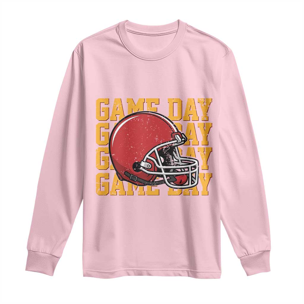 Funny Football Helmet Long Sleeve Shirt Game Day Sport Lover Gift TS12 Light Pink Print Your Wear