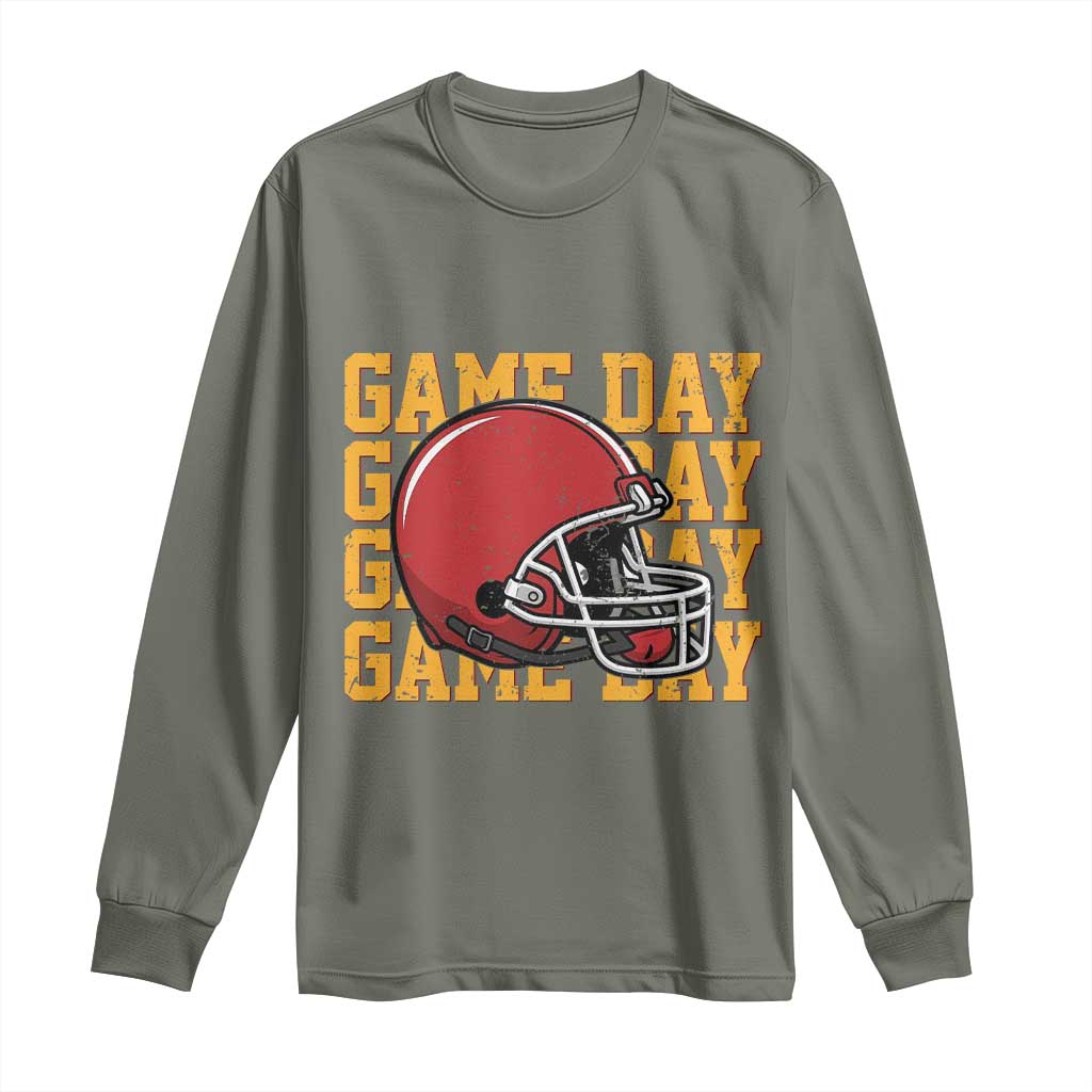 Funny Football Helmet Long Sleeve Shirt Game Day Sport Lover Gift TS12 Military Green Print Your Wear