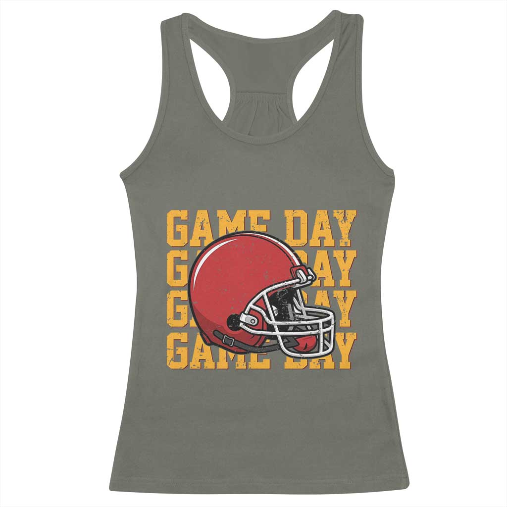 Funny Football Helmet Racerback Tank Top Game Day Sport Lover Gift TS12 Military Green Print Your Wear