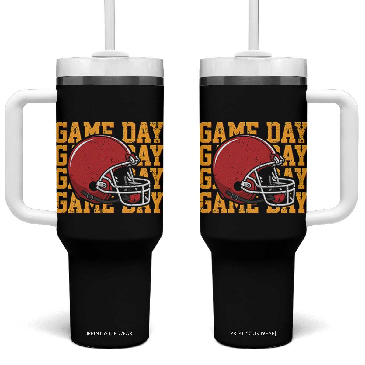 Funny Football Helmet Tumbler With Handle Game Day Sport Lover Gift TS12 One Size: 40 oz Black Print Your Wear