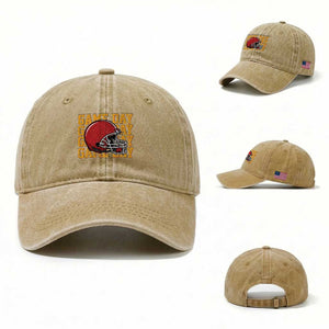Funny Football Helmet Washed Cotton Baseball Cap Game Day Sport Lover Gift TS12 Washed Cap Universal Fit Khaki Print Your Wear