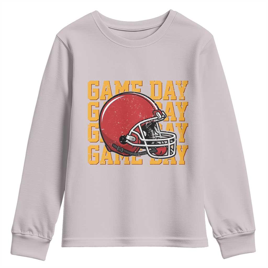 Funny Football Helmet Youth Sweatshirt Game Day Sport Lover Gift TS12 Ice Gray Print Your Wear