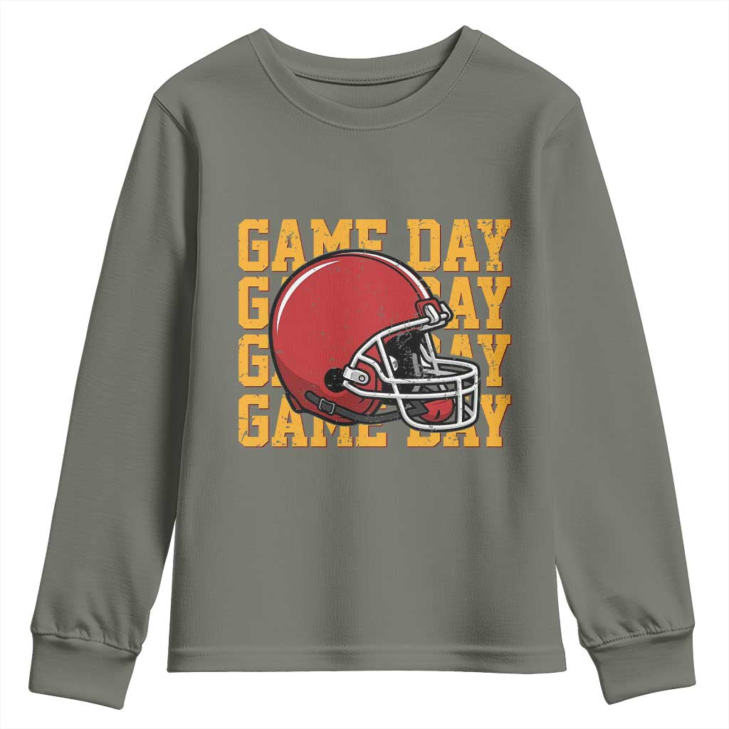 Funny Football Helmet Youth Sweatshirt Game Day Sport Lover Gift TS12 Military Green Print Your Wear