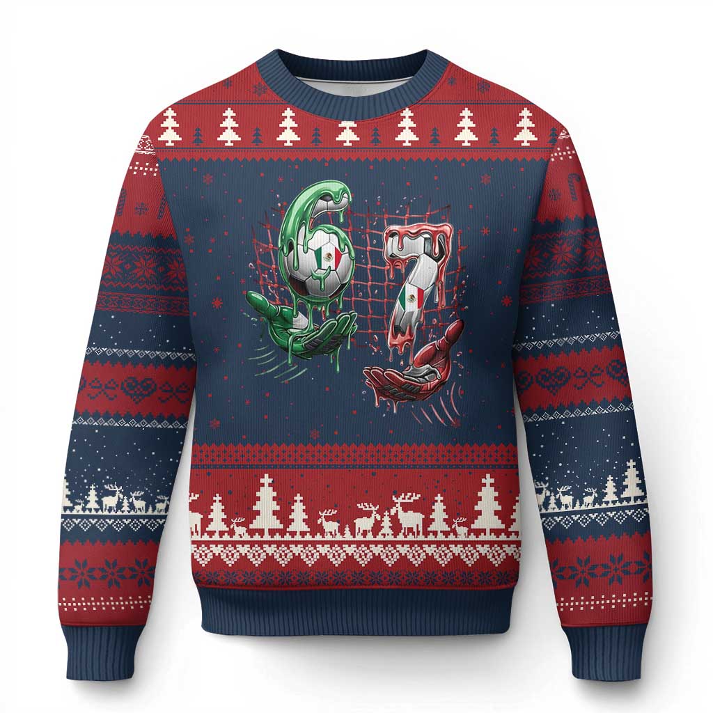 Drip Mexico Soccer Six Seven Meme Ugly Christmas Sweater Mexicano Supporter Player Gift TS12 Navy Red Print Your Wear