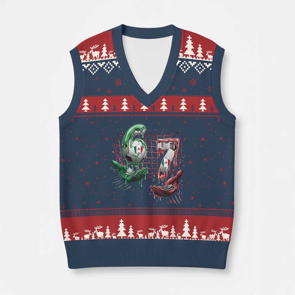 Drip Mexico Soccer Six Seven Meme V-Neck Knit Sweater Vest Mexicano Supporter Player Gift TS12 Navy Red Print Your Wear