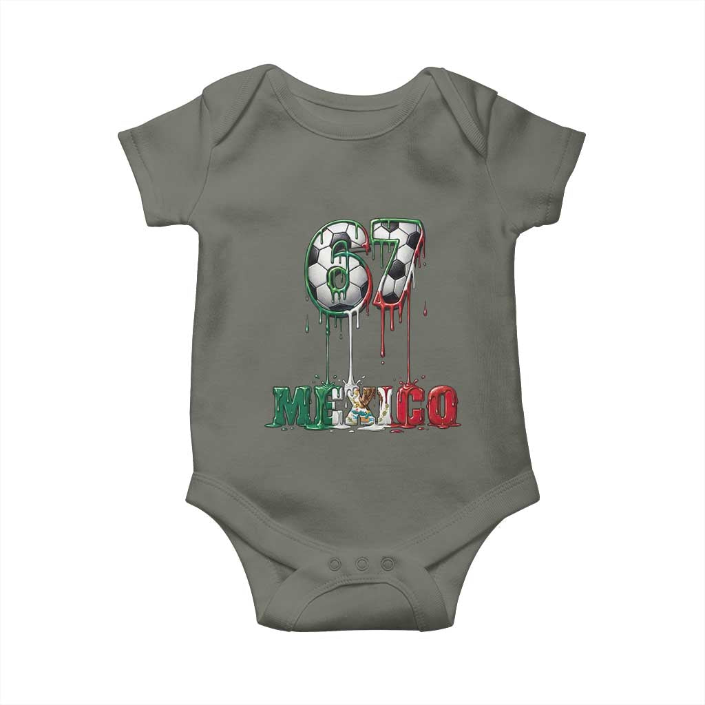 Funny Mexico Soccer 67 Meme Baby Onesie Chicano Soccer Lovers TS12 Military Green Print Your Wear