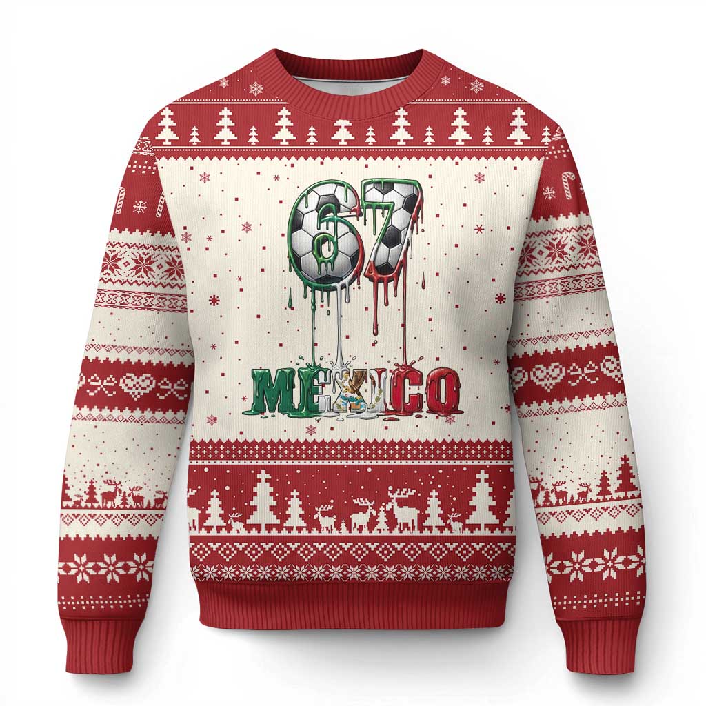 Funny Mexico Soccer 67 Meme Ugly Christmas Sweater Chicano Soccer Lovers TS12 Beige Red Print Your Wear