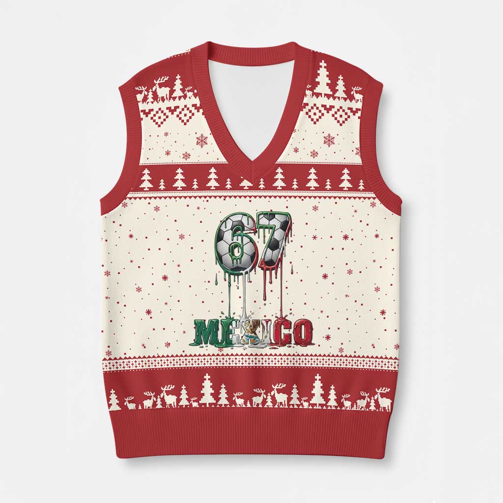 Funny Mexico Soccer 67 Meme V-Neck Knit Sweater Vest Chicano Soccer Lovers TS12 Beige Red Print Your Wear
