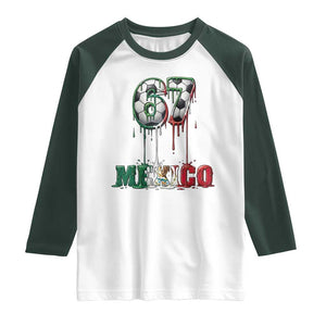 Funny Mexico Soccer 67 Meme Raglan Shirt Chicano Soccer Lovers TS12 White Dark Forest Green Print Your Wear