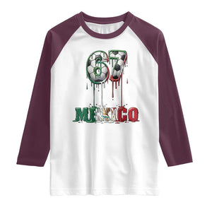 Funny Mexico Soccer 67 Meme Raglan Shirt Chicano Soccer Lovers TS12 White Maroon Print Your Wear