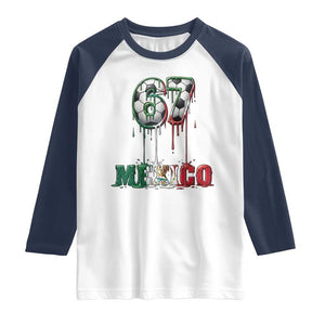 Funny Mexico Soccer 67 Meme Raglan Shirt Chicano Soccer Lovers TS12 White Navy Print Your Wear