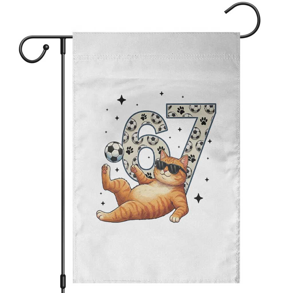 Funny Cat Playing Soccer Garden Flag Six Seven Meme TS12 White Print Your Wear