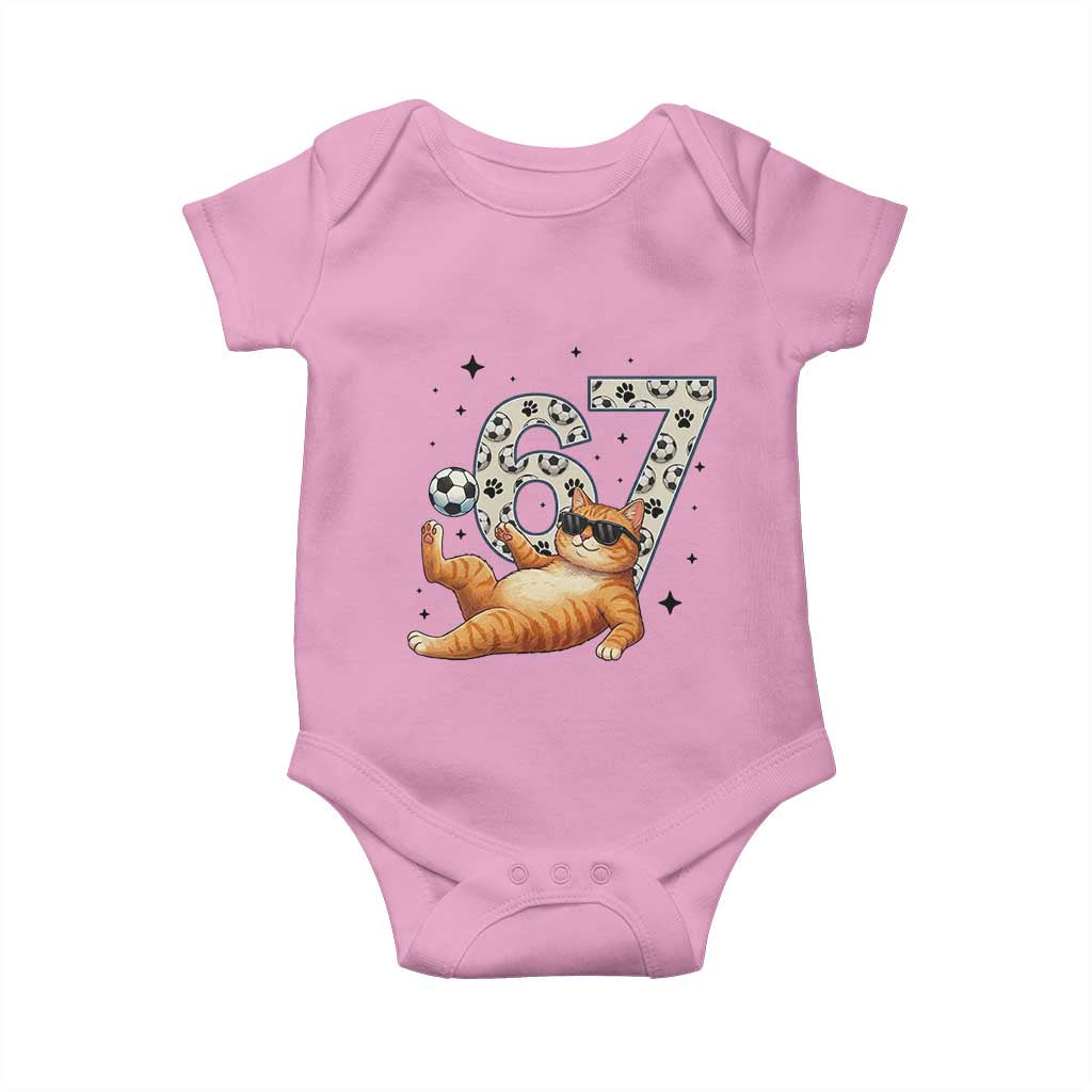 Funny Cat Playing Soccer Baby Onesie Six Seven Meme TS12 Light Pink Print Your Wear