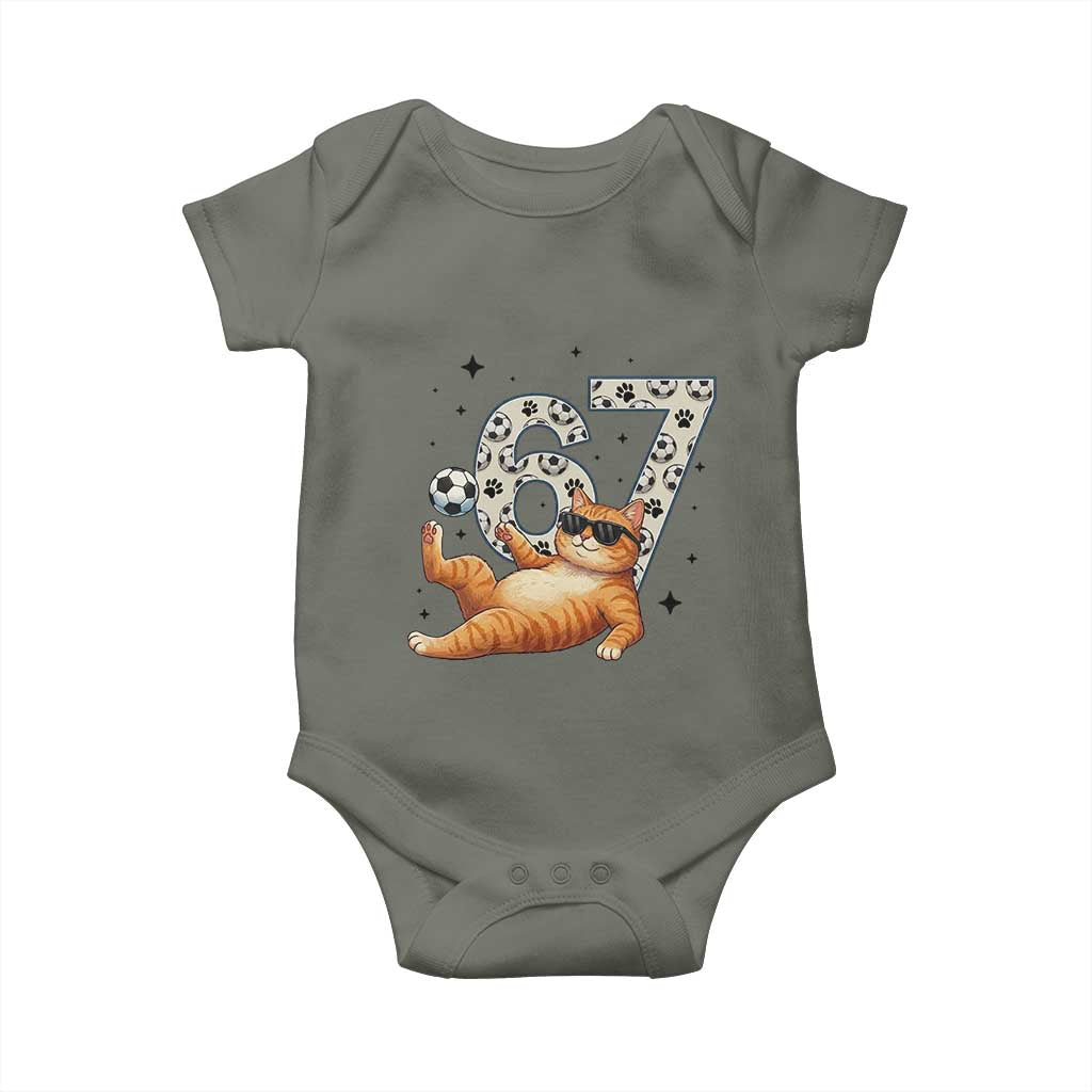 Funny Cat Playing Soccer Baby Onesie Six Seven Meme TS12 Military Green Print Your Wear