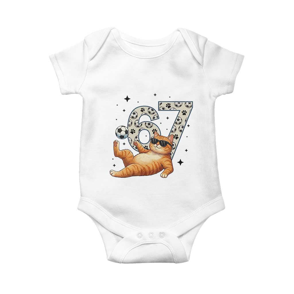 Funny Cat Playing Soccer Baby Onesie Six Seven Meme TS12 White Print Your Wear