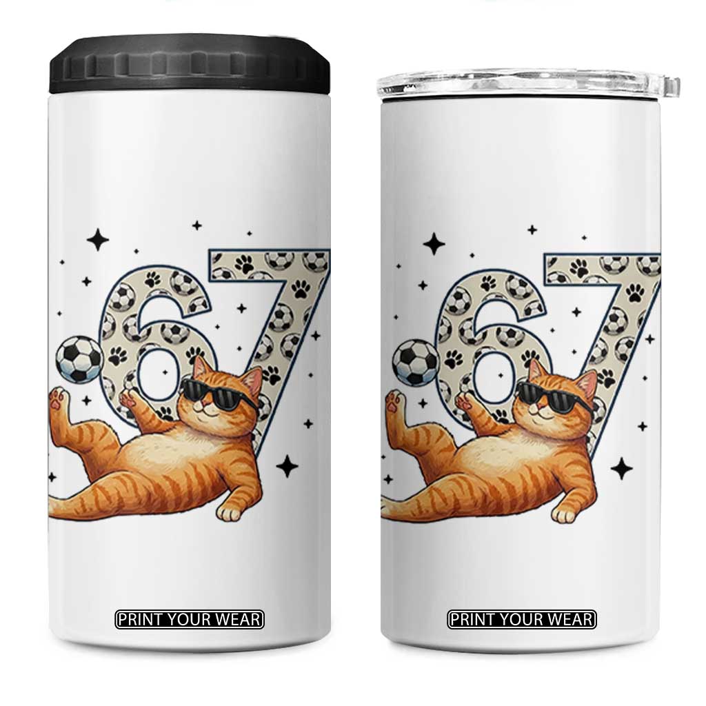 Funny Cat Playing Soccer 4 in 1 Can Cooler Tumbler Six Seven Meme TS12 One Size: 16 oz White Print Your Wear