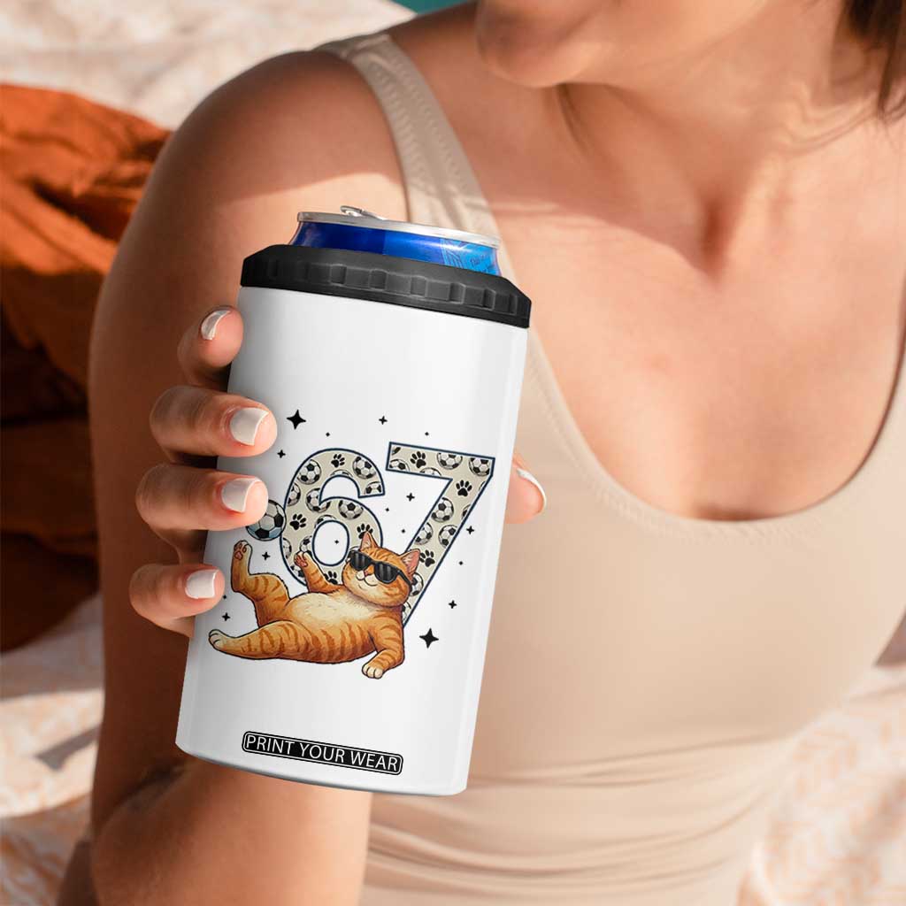 Funny Cat Playing Soccer 4 in 1 Can Cooler Tumbler Six Seven Meme TS12 Print Your Wear