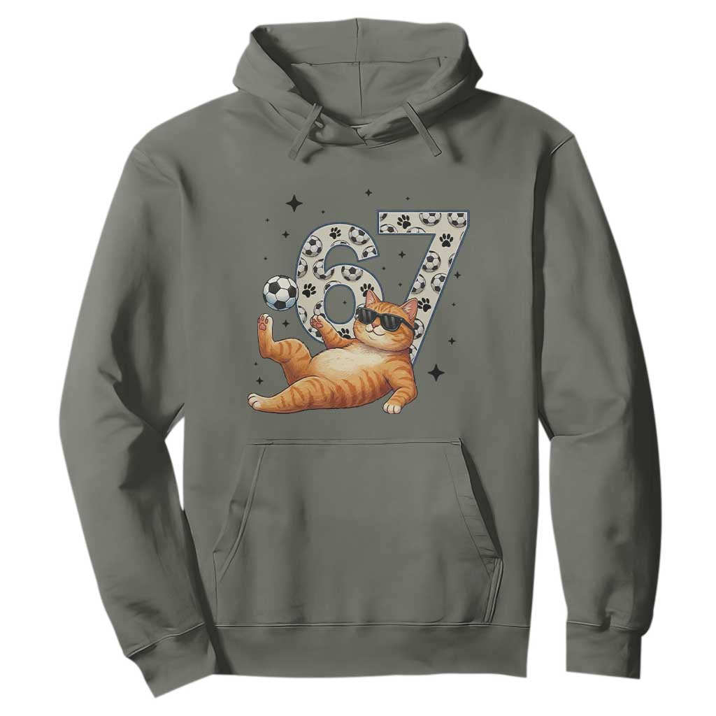 Funny Cat Playing Soccer Hoodie Six Seven Meme TS12 Military Green Print Your Wear