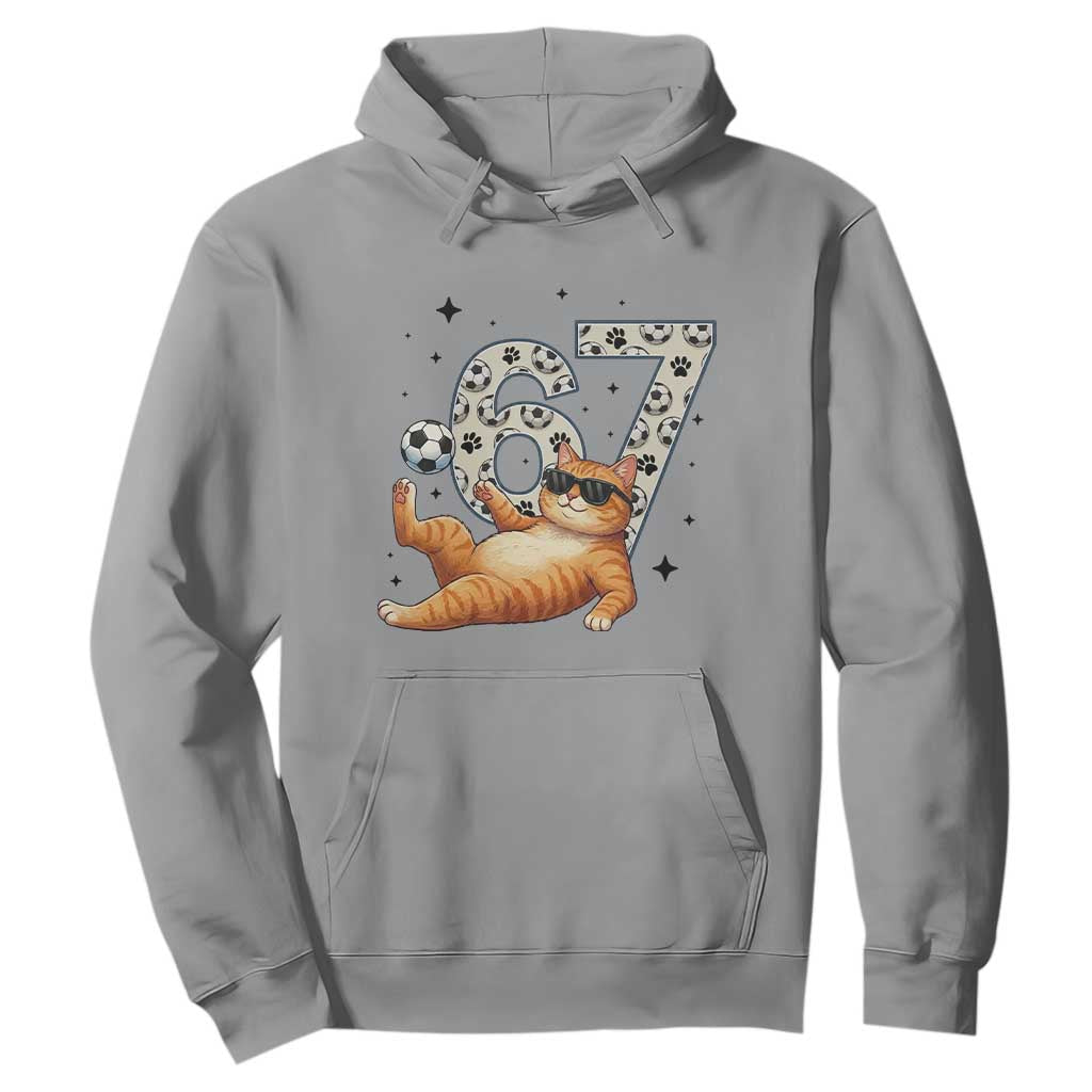 Funny Cat Playing Soccer Hoodie Six Seven Meme TS12 Sport Gray Print Your Wear