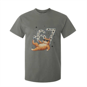 Funny Cat Playing Soccer T Shirt For Kid Six Seven Meme TS12 Military Green Print Your Wear