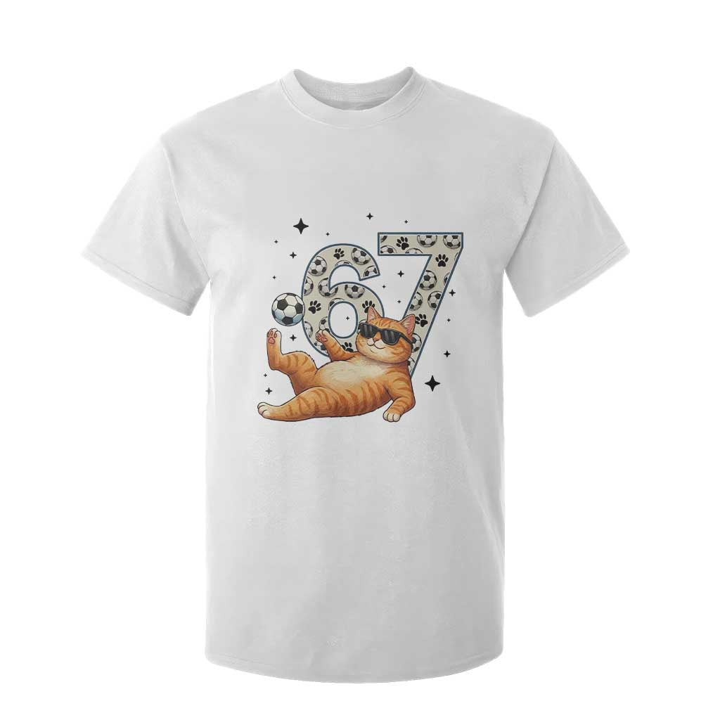 Funny Cat Playing Soccer T Shirt For Kid Six Seven Meme TS12 White Print Your Wear