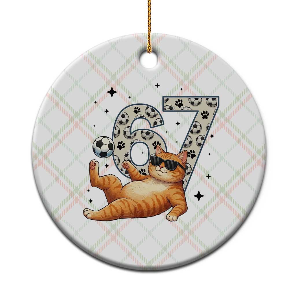 Funny Cat Playing Soccer Ceramic Ornament Six Seven Meme TS12 1pc Christmas Plaid Print Your Wear