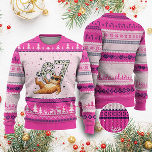 Funny Cat Playing Soccer Ugly Christmas Sweater Six Seven Meme TS12 Hot Pink Print Your Wear