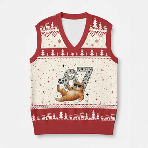 Funny Cat Playing Soccer V-Neck Knit Sweater Vest Six Seven Meme TS12 Beige Red Print Your Wear