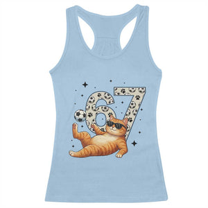 Funny Cat Playing Soccer Racerback Tank Top Six Seven Meme TS12 Light Blue Print Your Wear