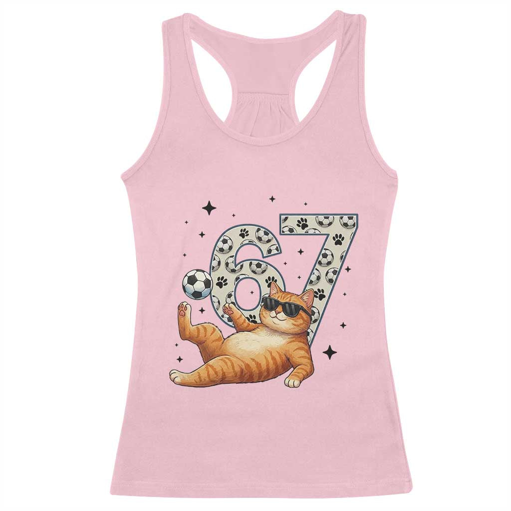 Funny Cat Playing Soccer Racerback Tank Top Six Seven Meme TS12 Light Pink Print Your Wear