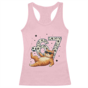 Funny Cat Playing Soccer Racerback Tank Top Six Seven Meme TS12 Light Pink Print Your Wear
