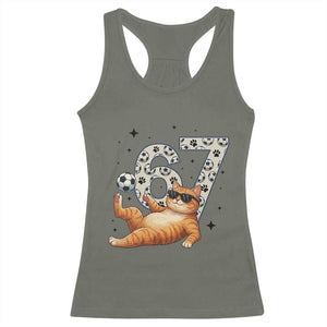 Funny Cat Playing Soccer Racerback Tank Top Six Seven Meme TS12 Military Green Print Your Wear