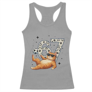 Funny Cat Playing Soccer Racerback Tank Top Six Seven Meme TS12 Sport Gray Print Your Wear