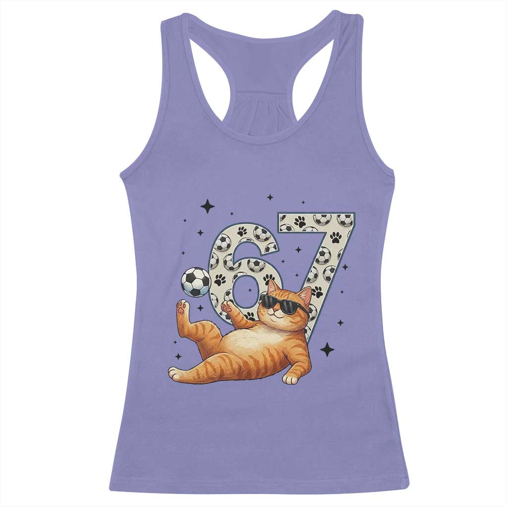 Funny Cat Playing Soccer Racerback Tank Top Six Seven Meme TS12 Violet Print Your Wear