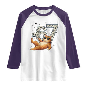 Funny Cat Playing Soccer Raglan Shirt Six Seven Meme TS12 White Purple Print Your Wear